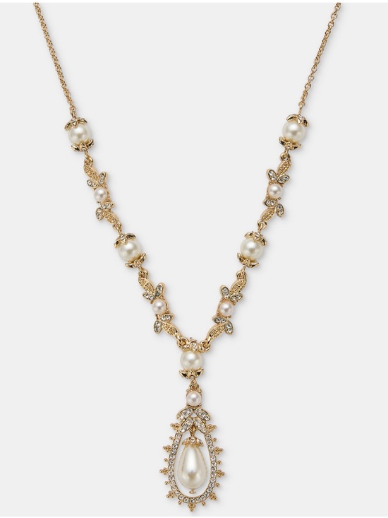 Marchesa Jewelry - Marchesa Crystal & Imitation Pearl Lariat Necklace, 16" + 3" extender
